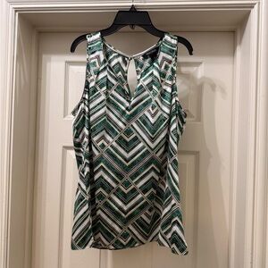 White House Black Market Green and White Geometric Blouse